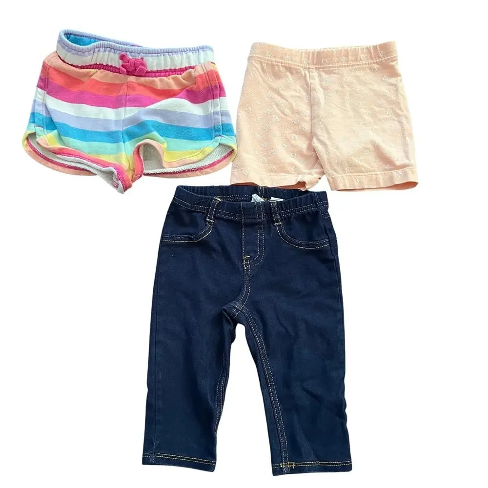 Girl's summer stripe, patterned, and solid shorts and cropped jegging bundle 3T